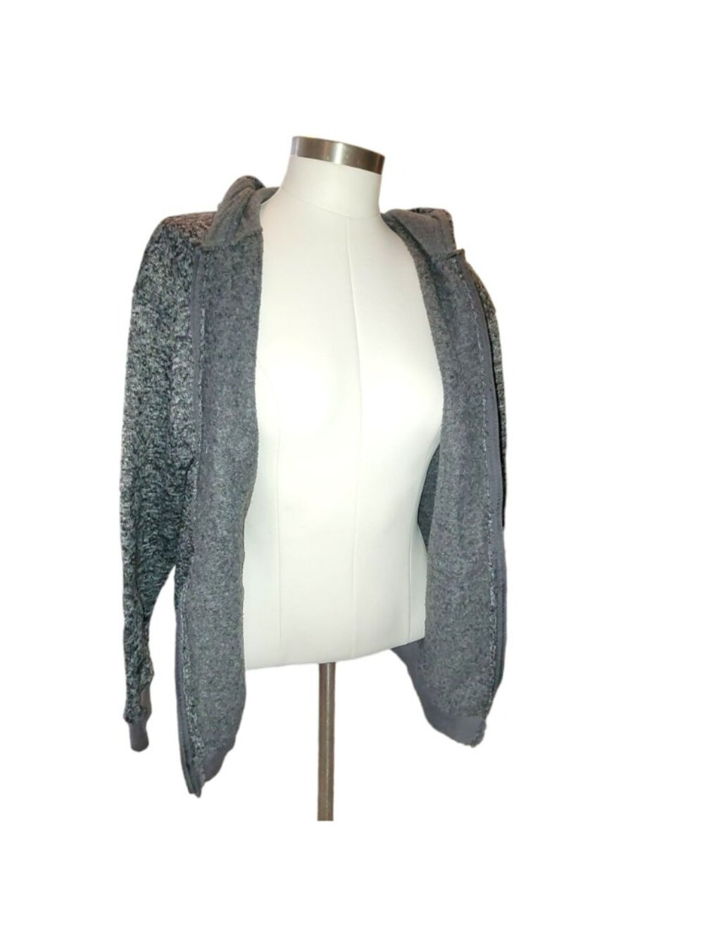 Womans Fleece Jacket Hoodie Zip Front Black Grey Fleck Streetwear Size M JJ3448 - Picture 8 of 9